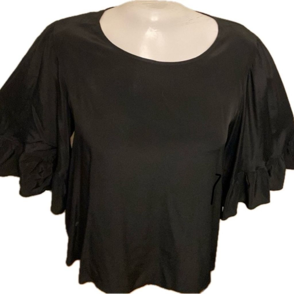 ecla black bell sleeve blouse with back closure